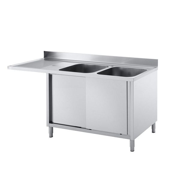 Vaiotec TOPLINE évier centre 600 / 2 bacs à droite avec portes coulissantes L : 1800 mm, 10802