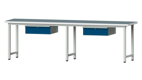 Table de travail ANKE, modèle 93, 2800 x 700 x 840 mm, RAL 7035/5010, UBP 40 mm, 400.424