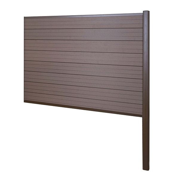Mendler Brise-vue WPC Sarthe, clôture coupe-vent, poteau aluminium à bétonner, élément d'extension, 185cm marron, 64889+76232+76235+76259