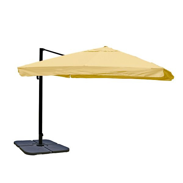 Mendler HWC-A96 parapluie feu tricolore, parapluie gastronomique 3x3m (Ø4,24m) polyester/aluminium 23kg, rabat, crème avec support, 134189+31831