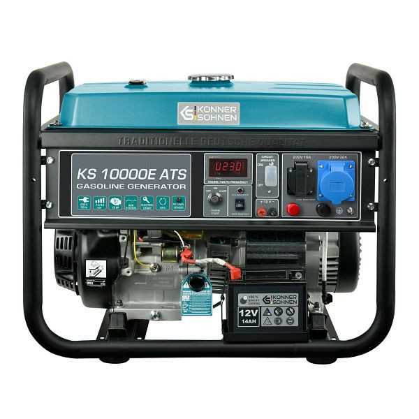 Générateur de démarrage électrique à essence Könner & Söhnen 8000W, 1x16A(230V)/1x32A(230V), 12V, alimentation de secours ATS, régulateur de tension, affichage, KS 10000E ATS