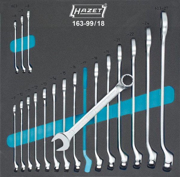 Jeu de clés mixtes Hazet, profil extérieur à double hexagone, 6 - 27, nombre d'outils : 18, 163-99/18