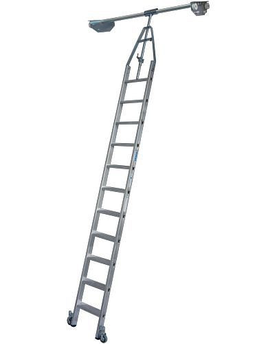 Escabeau Krause, étagère double, aluminium, mobile, avec système de rails, 11 marches, 257514