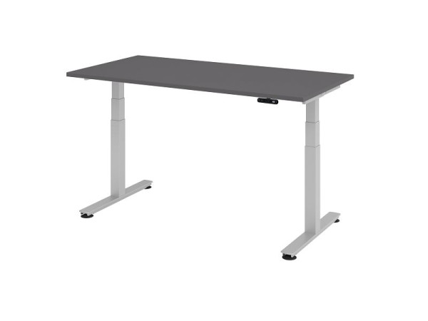 Bureau assis-debout électrique Hammerbacher 160x80cm graphite/argent, hauteur de travail 63,5-128,5 cm, VXDSM16/G/S
