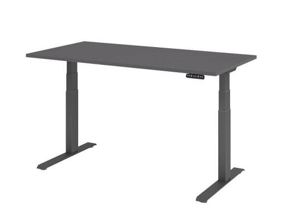 Bureau Hammerbacher XDKB16, 160 x 80 cm, plateau : graphite, épaisseur 25 mm, chant épais en ABS, forme rectangulaire, graphite, VXDKB16/G/G