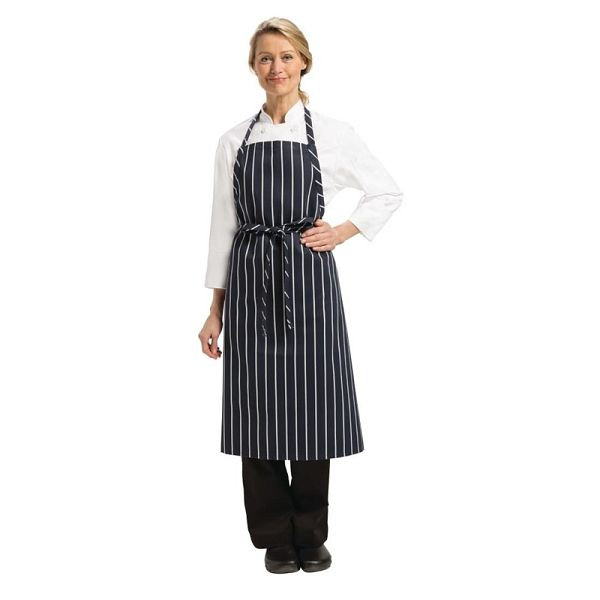 Tablier à bavette Chef Works Premium, rayé bleu marine et blanc, B249