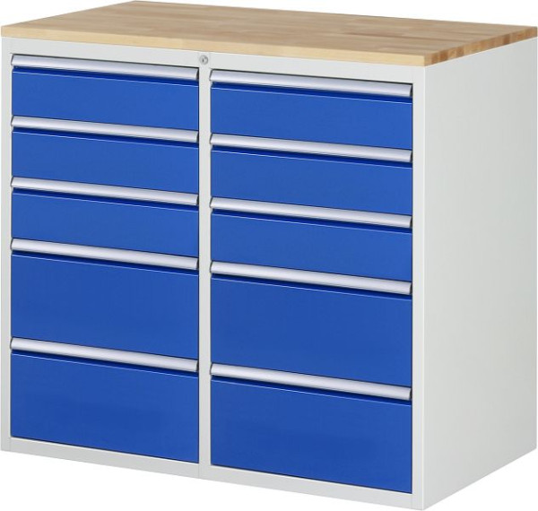 Armoire à tiroirs RAU série 7000, L1145xP650xH1035mm, plan de travail en hêtre massif, gauche : 3xH150, 2xH240 mm, droite : 3xH150, 2xH240 mm, 13-LL7.4.4AB.11