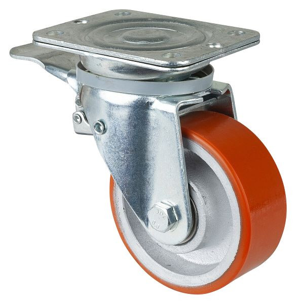 Roulettes BS Roulette robuste avec frein, largeur 50 mm, Ø125 mm, jusqu'à 550 kg, polyuréthane coulé 95 Shore A, corps de roue coulé, roulement à billes, N120.C10.129