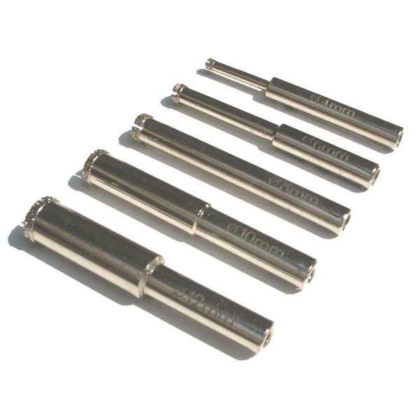 Jeu de forets diamantés ELMAG (galvanisés), 5 pièces : Ø 4, 6, 8, 10 et 12 mm, 61728