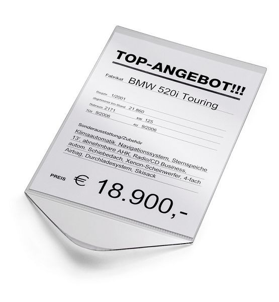 Plaques de vente Eichner, transparentes, format : DIN A4 portrait, UE : 5 pièces, 9219-00102