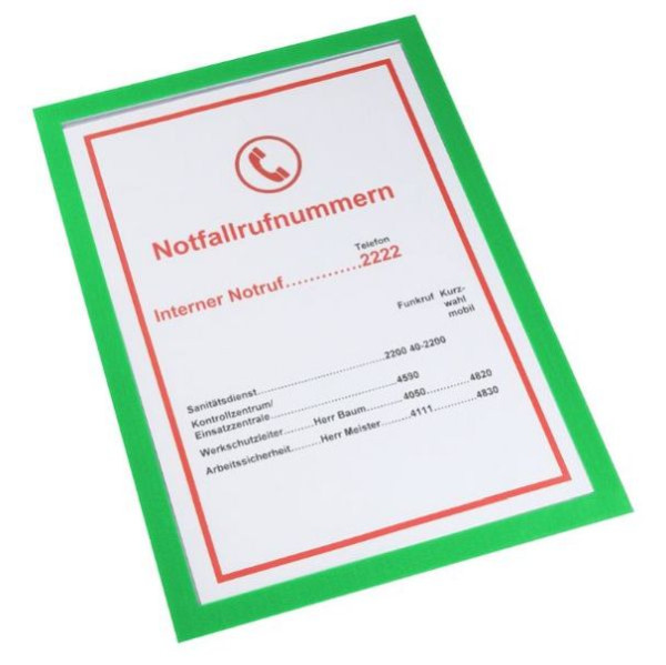 Pochette d'information magnétique Eichner DIN A4 Premium, couleur : vert, profondeur de remplissage 3 mm, UE : 5 pièces, 9015-00593-030
