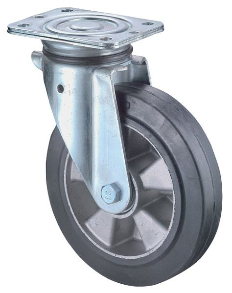 Roulette robuste BS Wheels, largeur de roue 50 mm, roue Ø 200 mm, capacité de charge 450 kg, bandages élastiques noirs, corps de roue en aluminium, roulements à billes, N100.B80.200