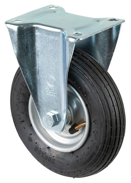 Rouleau de transport BS rollers, rouleau fixe, largeur de roue 50 mm, roue Ø 200 mm, capacité de charge 75 kg, roue pneumatique en caoutchouc noir, jante en acier, roulement à rouleaux, L410.C90.200