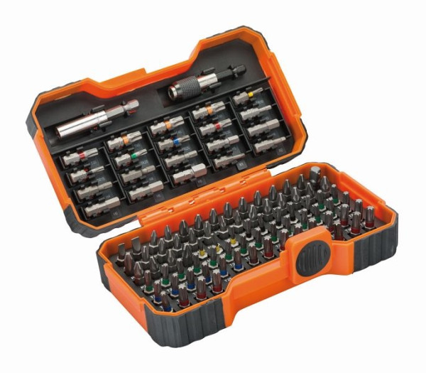 Boîte d'embouts Bahco, 100 pièces, fendue, Phillips, Pozidriv, Torx®, Torx®-TR, hexagonale, Robertson®, emballage libre-service, 59/S100BC