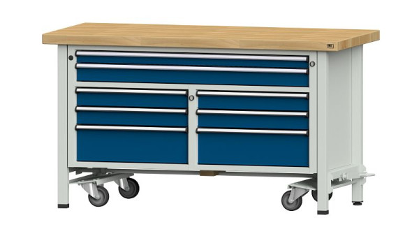 Etablis ANKE Etabli Box, modèle 259 V, 1500 x 700 x 850 mm, RAL 7035/5010, BMP 50 mm, avec dispositif d'entraînement abaissable, 304.225