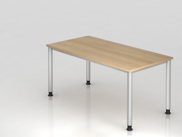 Bureau Hammerbacher 4 pieds rond 160x80cm chêne/argent, forme rectangulaire, VHS16/E/S