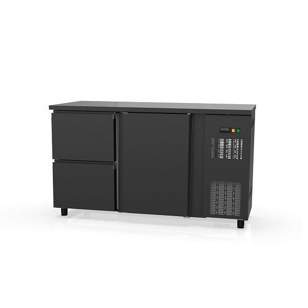 Table réfrigérée bar Vaiotec TOPLINE 530 noir / 1 porte & 2 tiroirs, 148,5x53x85 cm, 11400