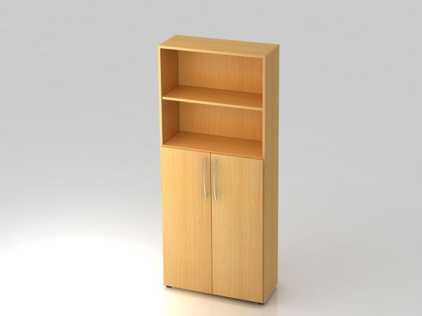 Étagère Hammerbacher 5OH, portes 3OH en bas, poignée cintrée hêtre/hêtre, 80x34,6x188 cm (LxPxH), V4770/6/6/BM