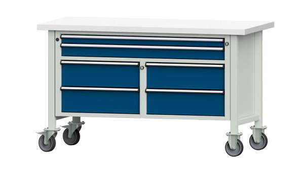 Établis ANKE établi à caissons, modèle 255 V, 1500 x 700 x 890 mm, RAL 7035/5010, KSP 40 mm, mobile, 304.165