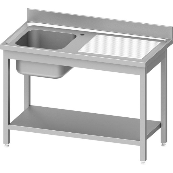 Meuble évier Stalgast ECO avec base 1000x600x850 mm, avec une vasque à gauche, avec dosseret, à monter soi-même (AISI201), DST10661LA
