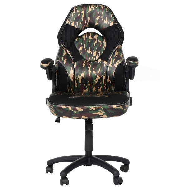 Chaise de bureau Mendler HWC-K13, chaise pivotante, chaise de jeu, accoudoirs ergonomiques et réglables, simili cuir, noir camouflage, 87587