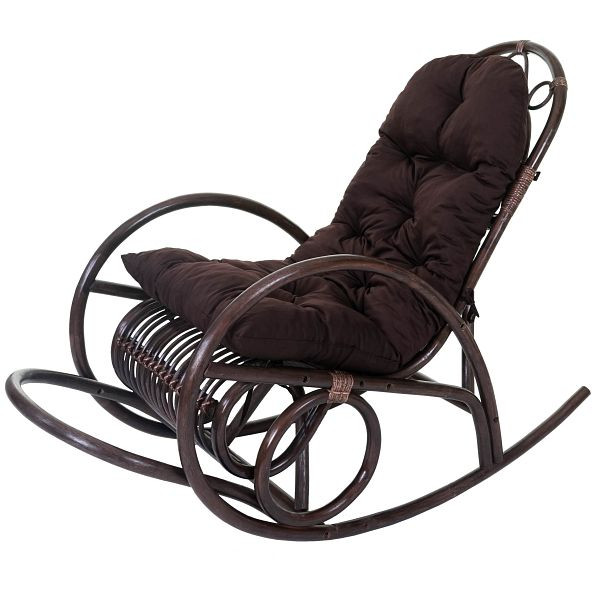 Chaise à bascule Mendler HWC-C40, chaise à bascule chaise en rotin, marron, coussin marron, 48224