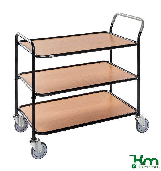 Chariot de table Kongamek, noir / bois de hêtre, avec 3 étagères, KM30773-SBO