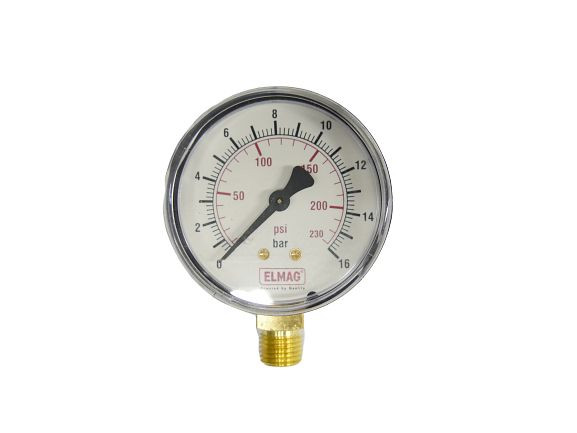 Manomètre ELMAG 0-16 bar, Ø 63 mm, Ø 1/4', filetage extérieur en bas, 42226