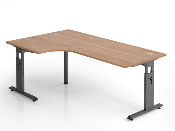 Bureau d'angle Hammerbacher OS82, 200 x 120 cm, plateau : noyer, épaisseur 25 mm, chant ABS 2 mm, forme d'angle 90°, montage possible à gauche ou à droite, VOS82/N/G