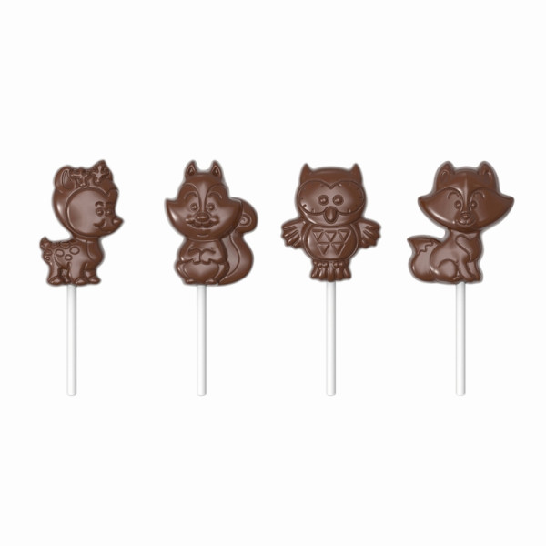 Moule à Chocolat Schneider - Sucettes Animaux de la Forêt, 275 x 135 x 24 mm / Renard : 65,6 x 55 x 14 mm - 20,5 g, 421934