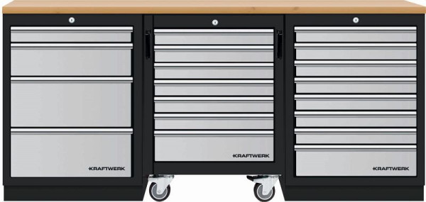Kraftwerk Mobilio 3er break avec chariot d'atelier, hêtre, 3 tiroirs, 3964K-4R8