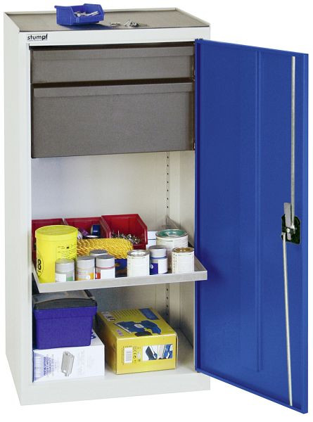 armoire à outils et matériaux contondants série 3000, 7035/7035, 1 tiroir 100 mm, 1 tiroir 200 mm, 1 étagère, bleu gentiane, 3001374