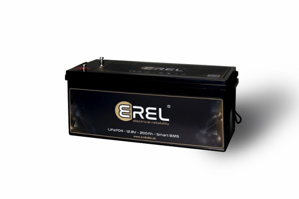 Batterie de stockage et d'alimentation au lithium EREL 12.8V LiFePO4 200Ah 2560Wh avec surveillance d'application, ER-12V200BT6