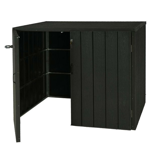Habillage de poubelle à roulettes Mendler XL 2/4 WPC HWC-J28, poubelle à roulettes premium, aspect métal bois, extensible, anthracite, 76036+76037+76038