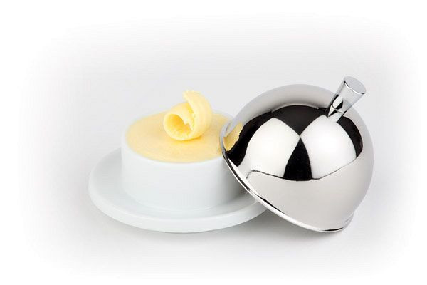 Pelle à beurre APS, Ø 9 cm, hauteur : 7 cm, bol en porcelaine, couvercle en inox 18/8, 15921