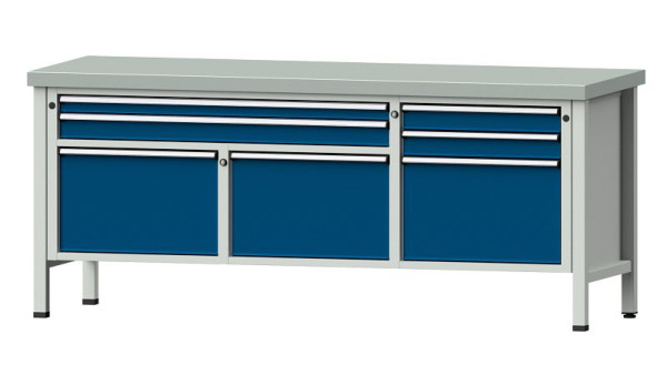 Établis ANKE Établi en caisson, modèle 281 V, 2000 x 700 x 850 mm, RAL 7035/5010, ZBP 50 mm, 304.530