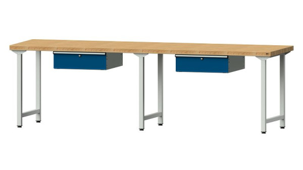 Bancs de travail ANKE table de travail, modèle 193, 2800 x 800 x 850 mm, RAL 7035/5010, BMP 50 mm, 401.466