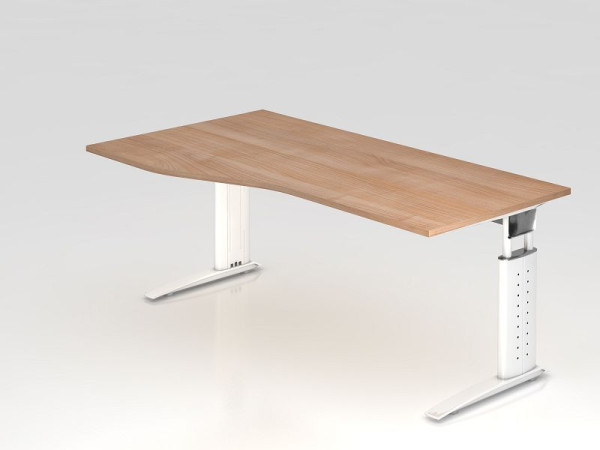Bureau Hammerbacher pied C 180x100/80cm noyer/blanc, hauteur de travail 68-86 cm réglable, VUS18/N/W