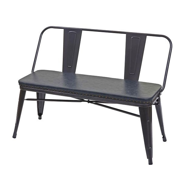 Banc 2 places Mendler HWC-H10, banc de vestiaire deux places, banc de salle à manger, design industriel, simili cuir vintage, noir-gris, 72439