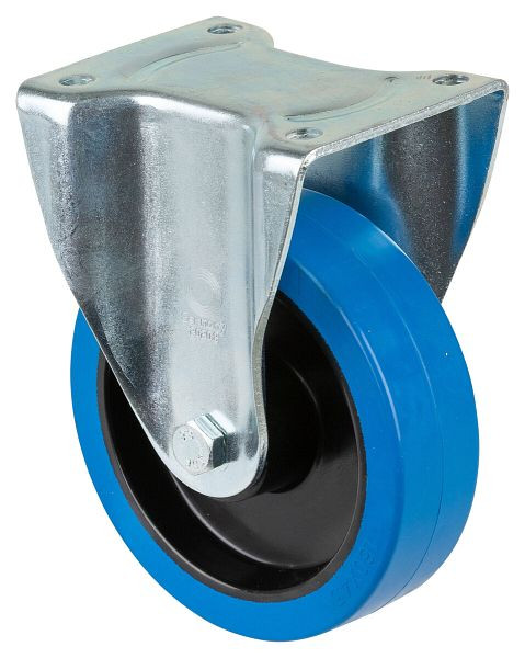 Roulette robuste BS Wheels, roulette fixe, largeur de roue 42 mm, Ø roue 160 mm, capacité de charge 300 kg, bandages élastiques bleus, plastique, roulement à rouleaux, L610.B61.160