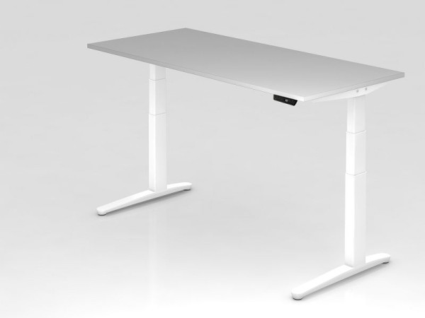 Bureau assis-debout électrique Hammerbacher 180x80cm gris/blanc, forme rectangulaire, VXBHM19/5/WW
