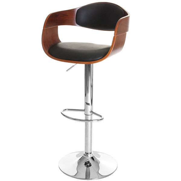 Tabouret de bar Mendler HWC-A47, tabouret de bar, design rétro en bois courbé, aspect noyer, cuir synthétique noir, 50048