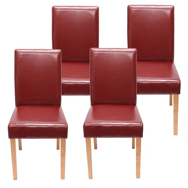 Mendler ensemble de 4 chaises de salle à manger chaise chaise de cuisine Littau, simili cuir, pieds rouge clair, 28650