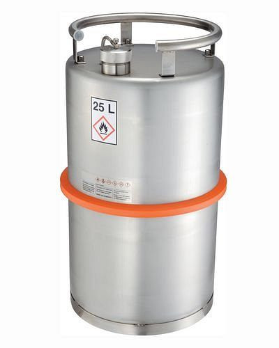 Bocal de sécurité DENIOS, acier inoxydable, avec bouchon à vis, volume de 25 litres, 119-591