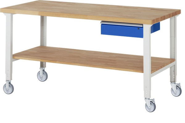 Etabli mobile RAU (réglable en hauteur) 7001A7, 2000x900x950-1000mm, 2 roulettes fixes et pivotantes chacune, 05-7001A7-209B4H22.11
