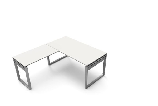 Bureau Kerkmann L 1600 x P 800 x H 680-820 mm avec table d'extension, forme 5, coloris : blanc, 11403810