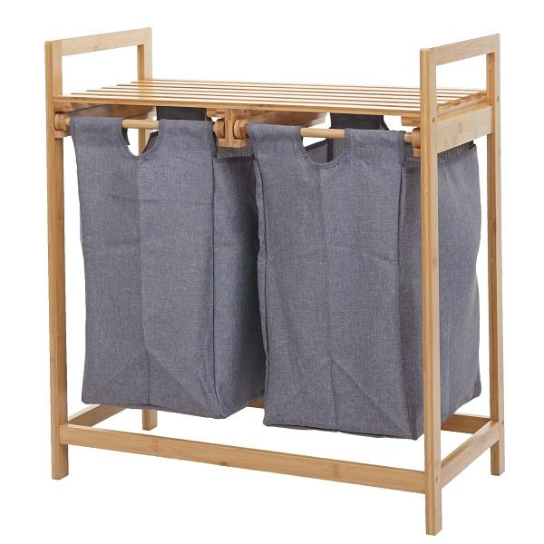Panier à linge Mendler HWC-B83, Trieur à linge, panier à linge, bambou 2 compartiments 74x64x33cm 70l, gris foncé, 74189