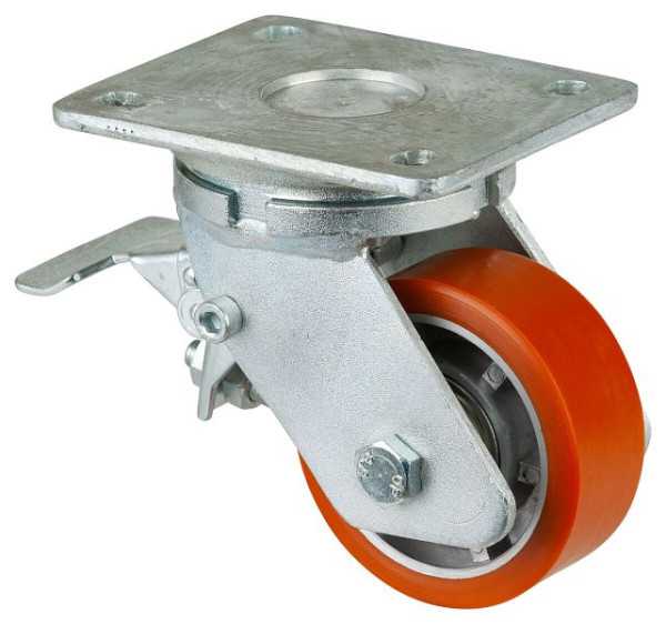 Roulettes BS Roulette robuste avec roue/blocage, B30 mm, Ø100 mm, jusqu'à 200 kg, polyuréthane superficiel moulé 95 Shore A, aluminium, roulement à billes, RR120.B90.101