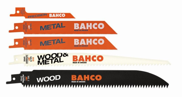 Jeu de lames de scie sabre Bahco, 5 pièces, (3x pour métal, 1x bois+métal, 1x bois), 3940-MIX-SET-5P
