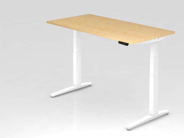 Bureau assis-debout électrique Hammerbacher 160x80cm érable/blanc, forme rectangulaire, VXBHM16/3/WW